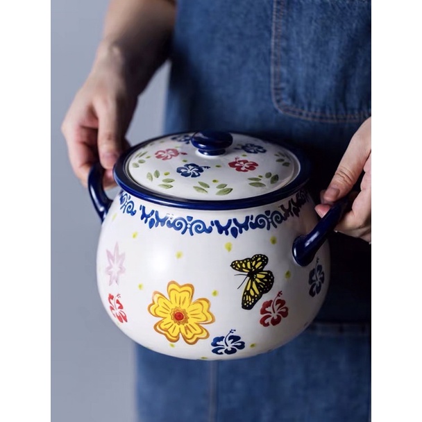 Hũ sứ đựng gạo hoạ tiết hoa và bướm có quai xách tiện lợi đựng được 5kg gạo