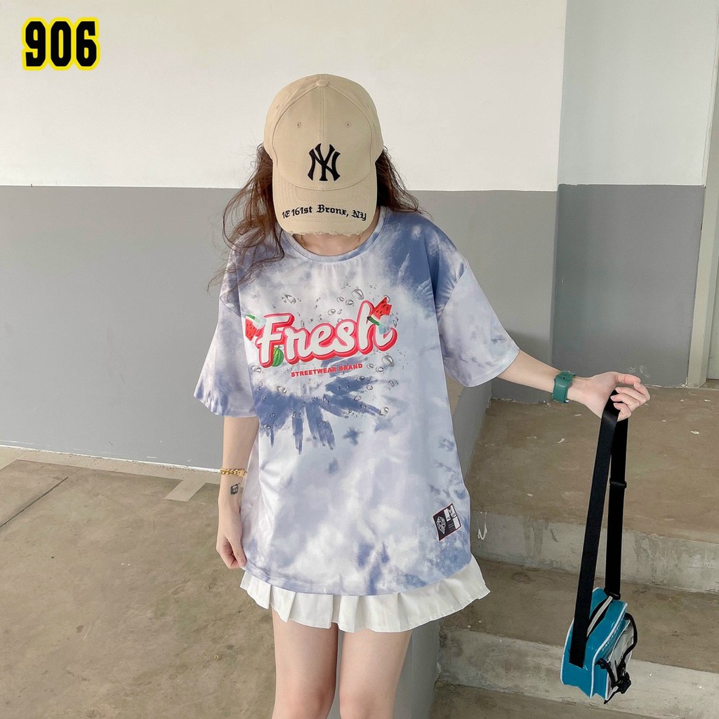 Áo thun tay ngắn unisex, áo phông tay lỡ nam nữ, thun lạnh màu loang, 100% cotton, free size 40-75kg - yumi47store-906