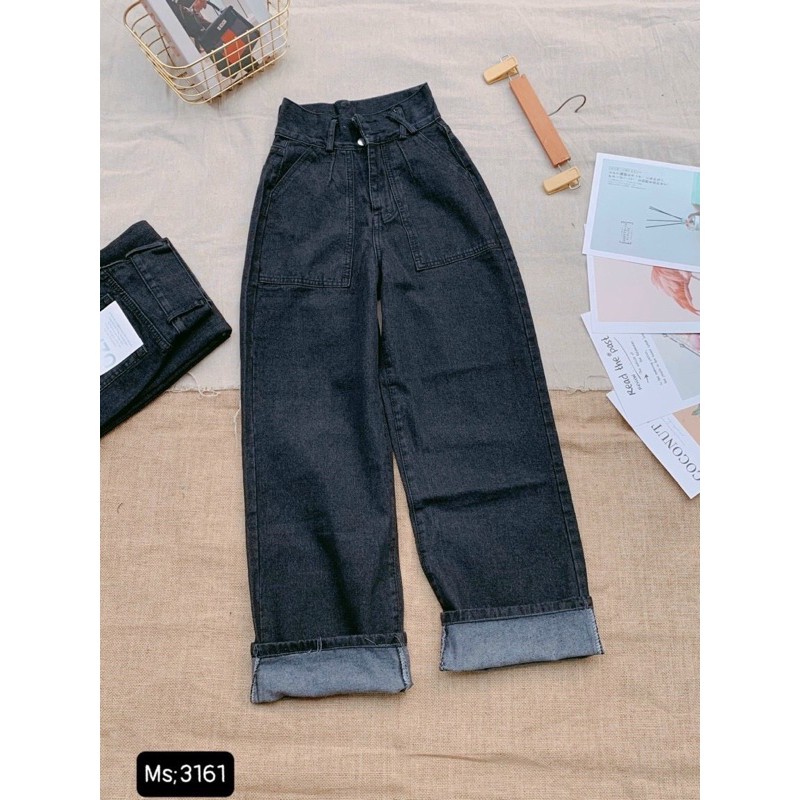 🌀Quần Baggy Jeans 2 Nút Lưng Cao Ống Suông