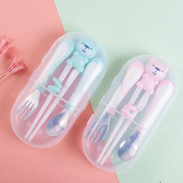 Set bộ dụng cụ tập ăn thìa, nĩa/dĩa và đũa cho bé từ 1 - 5 tuổi