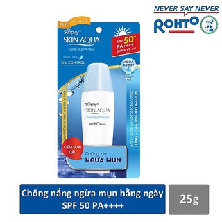 Sunplay Skin Aqua Acne Clear Milk SPF50+, PA++++: Sữa chống nắng dưỡng da ngừa mụn