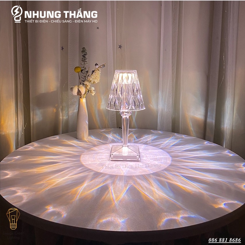 Đèn Bàn Pha Lê Cảm Ứng Cao Cấp DB-983 - Chuyển Đổi 16 Màu Sắc - Điều Khiển Từ Xa - Decor Trang Trí - Pin Sạc Tích Điện