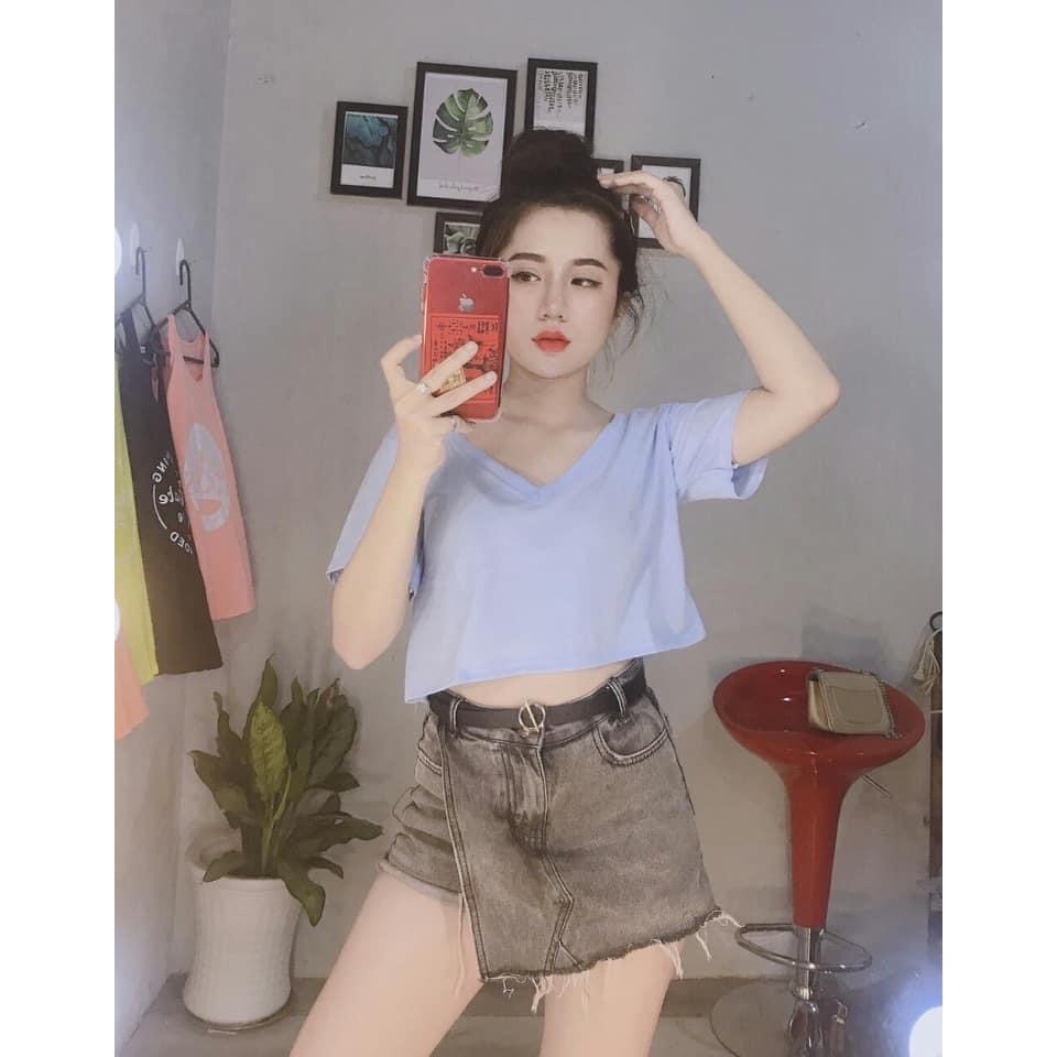 [C01] ÁO croptop nữ cổ tim from rộng siêu mát màu trắng, đen, vàng Freesize dưới 68kg