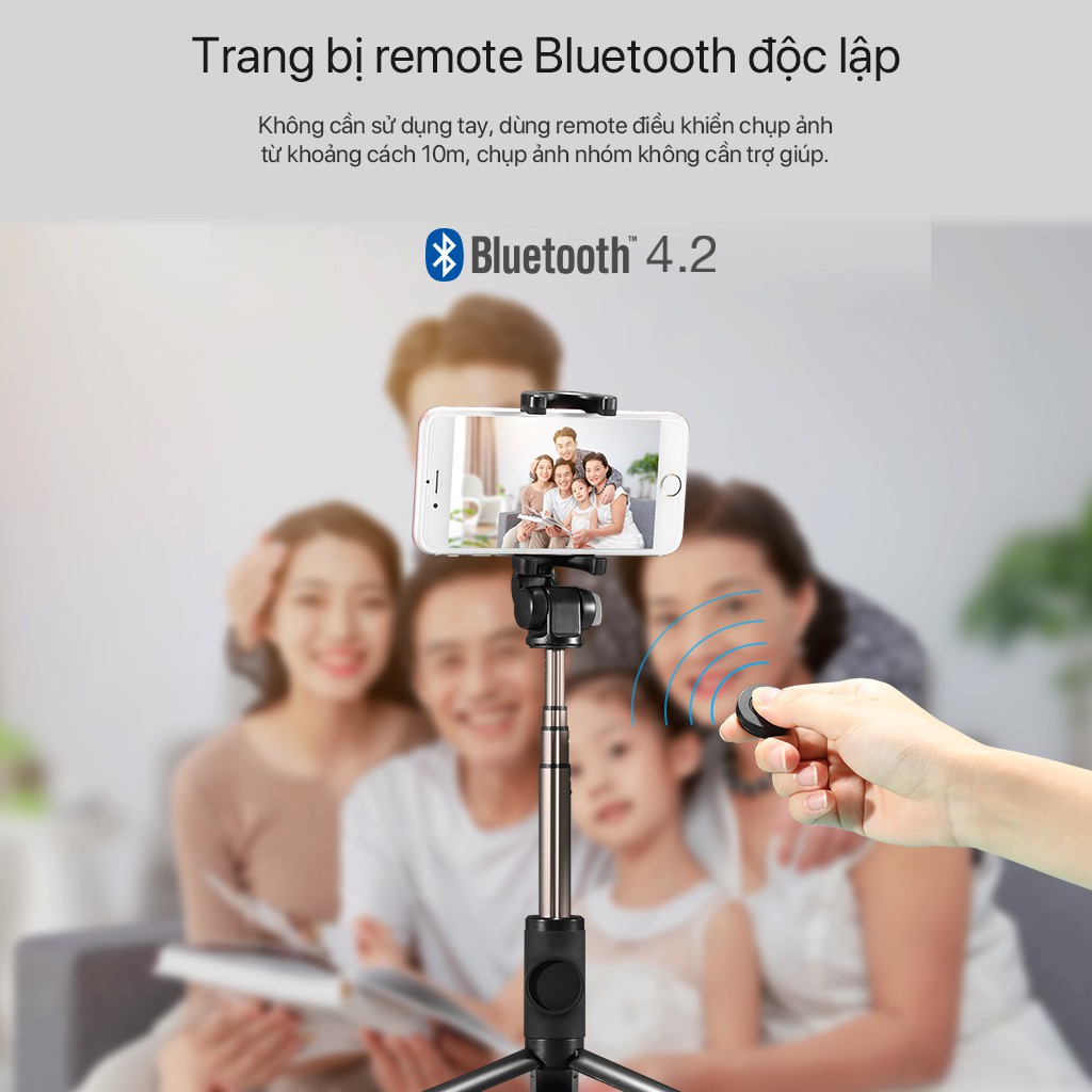 Gậy Chụp Hình Remote Bluetooth VIVAN ST-B01 Đa Năng Có Giá Đỡ Xoay 360 Độ- - BẢO HÀNH 1 ĐỔI 1 CHÍNH HÃNG