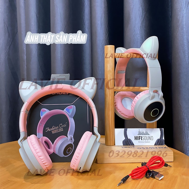 Tai Nghe Tai Mèo Chụp Tai Bluetooth Có Mic , Tai Phone Bluetooth Không Dây  Âm Bass Trầm Mạnh Mẽ Kiểu Dáng Dễ Thương
