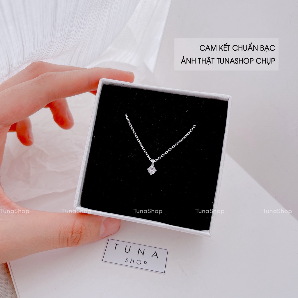 Dây chuyền Bạc pha lê nhỏ TUNA SILVER, Vòng cổ Bạc gắn đá thanh mảnh cao cấp 𝐂𝐚𝐦 𝐤𝐞̂́𝐭 𝐜𝐡𝐮𝐚̂̉𝐧 𝐁𝐚̣𝐜