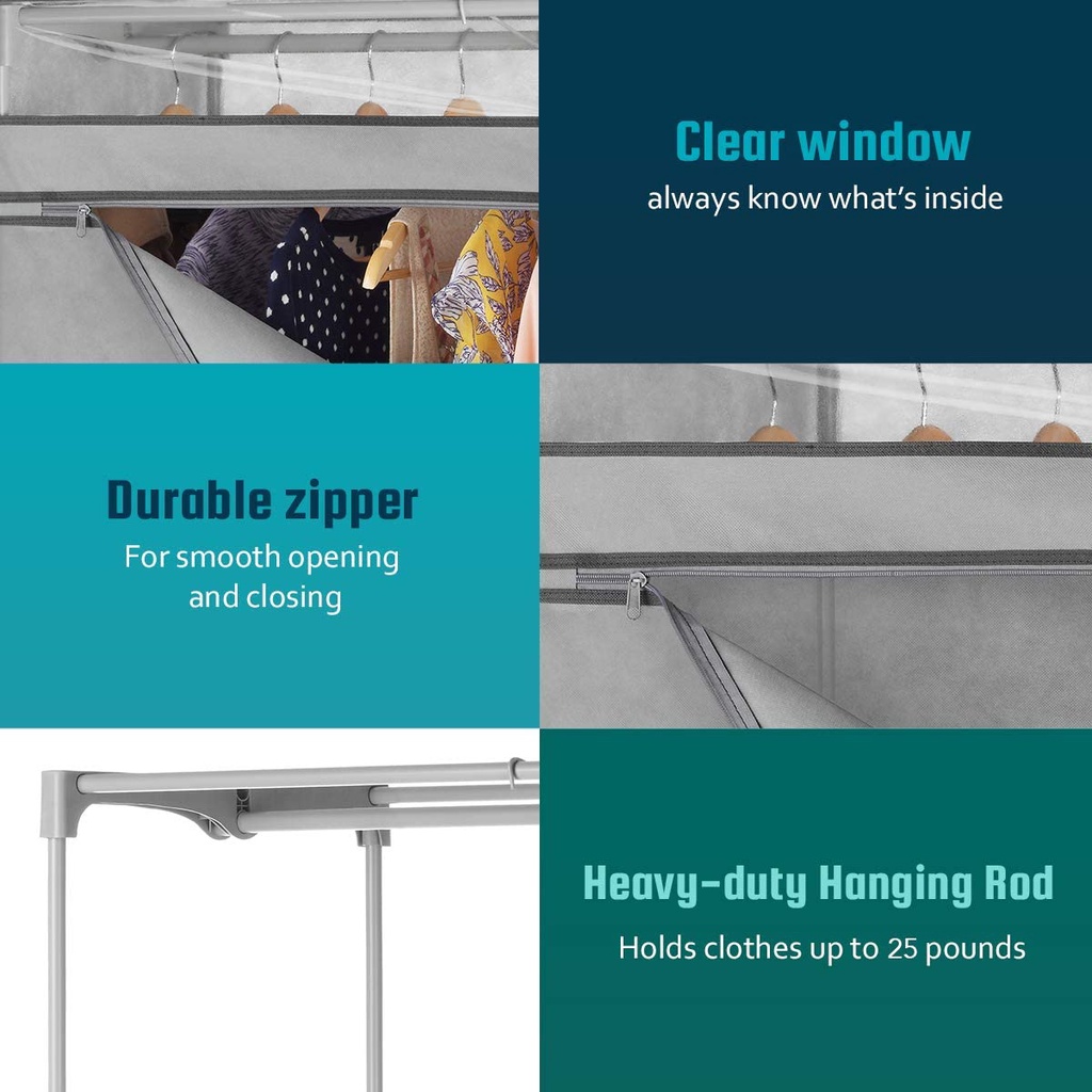 Tủ Vải Treo Quần Áo 1 Buồng Cửa Rèm Khung Inox Dễ Lắp Đặt J0310