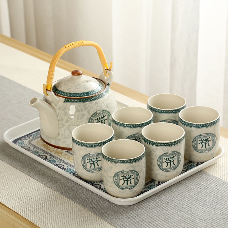 1 Bộ Ấm Trà Gốm Sứ Cỡ Lớn Kèm 6 Tách Trà Dung Tích 1000ml Kèm Khay Đựng Tiện Dụng