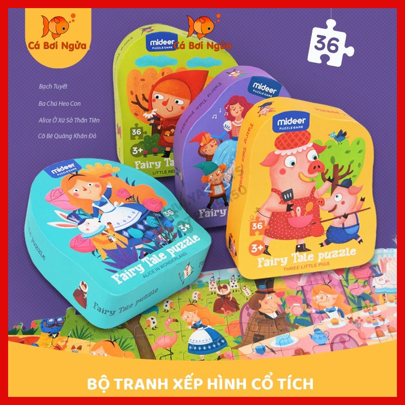 ĐỒ CHƠI XẾP HÌNH, BỘ XẾP HÌNH TRUYỆN CỔ TÍCH 36 MIẾNG GHÉP CỦA MIDEER FAIRY TALE PUZZLE