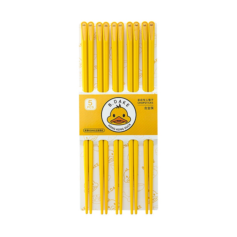 Bộ 5 Đôi Đũa Hợp Kim Chống Trượt chống Mốc Họa Tiết Vịt Hoạt Hình Tiện Dụng