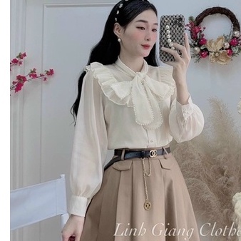 Sơ mi cách điệu cổ nơ đính ngọc