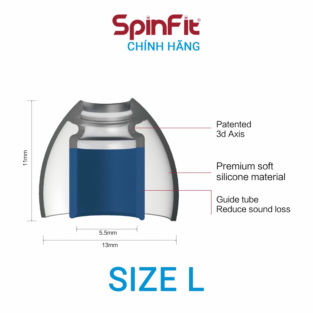 Nút tai nghe cao cấp Spinfit CP155 - Hàng chính hãng | Silicon siêu mềm, xoay 360 độ, đường kính ống 5.5mm