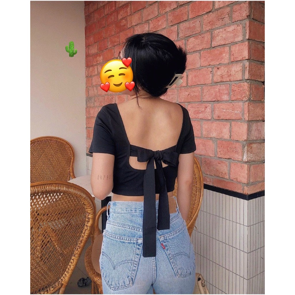 ÁO CROPTOP KIỂU THUN GÂN PHỐI KIỂU CỘT NƠ SAU LƯNG | BigBuy360 - bigbuy360.vn