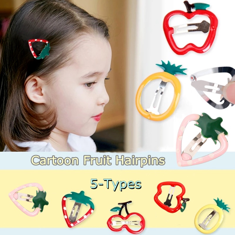 Set 5 Kẹp Tóc Kim Loại Họa Tiết Trái Dâu Nhiều Màu Sắc Thời Trang