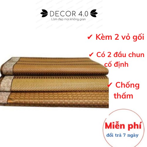 Chiếu mây điều hòa Muji, hàng việt nam làm bằng sợi mây và vải tổng hợp tặng kèm 2 vỏ gối cùng màu Decor 4.0