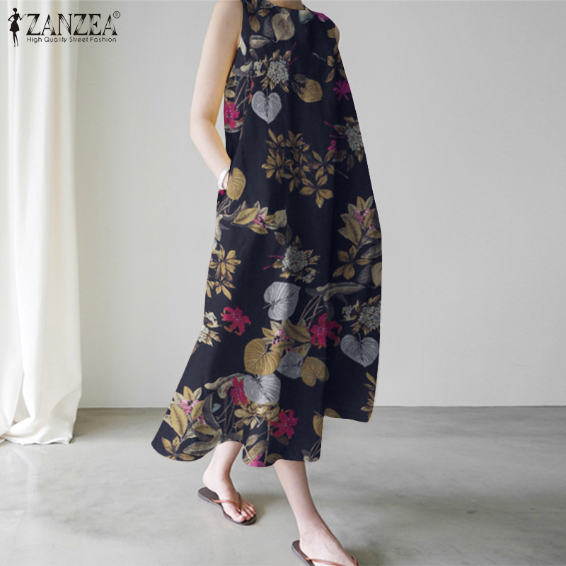 Đầm ZANZEA Không Tay Họa Tiết Hoa Thời Trang Quyến Rũ