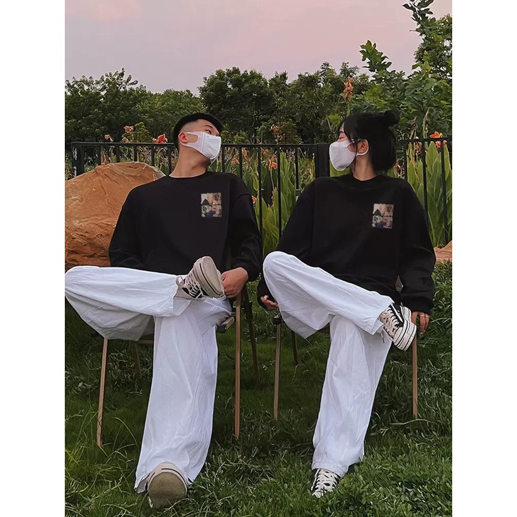 Áo sweater Cổ Tròn In Họa Tiết Phong Cách retro Mỹ