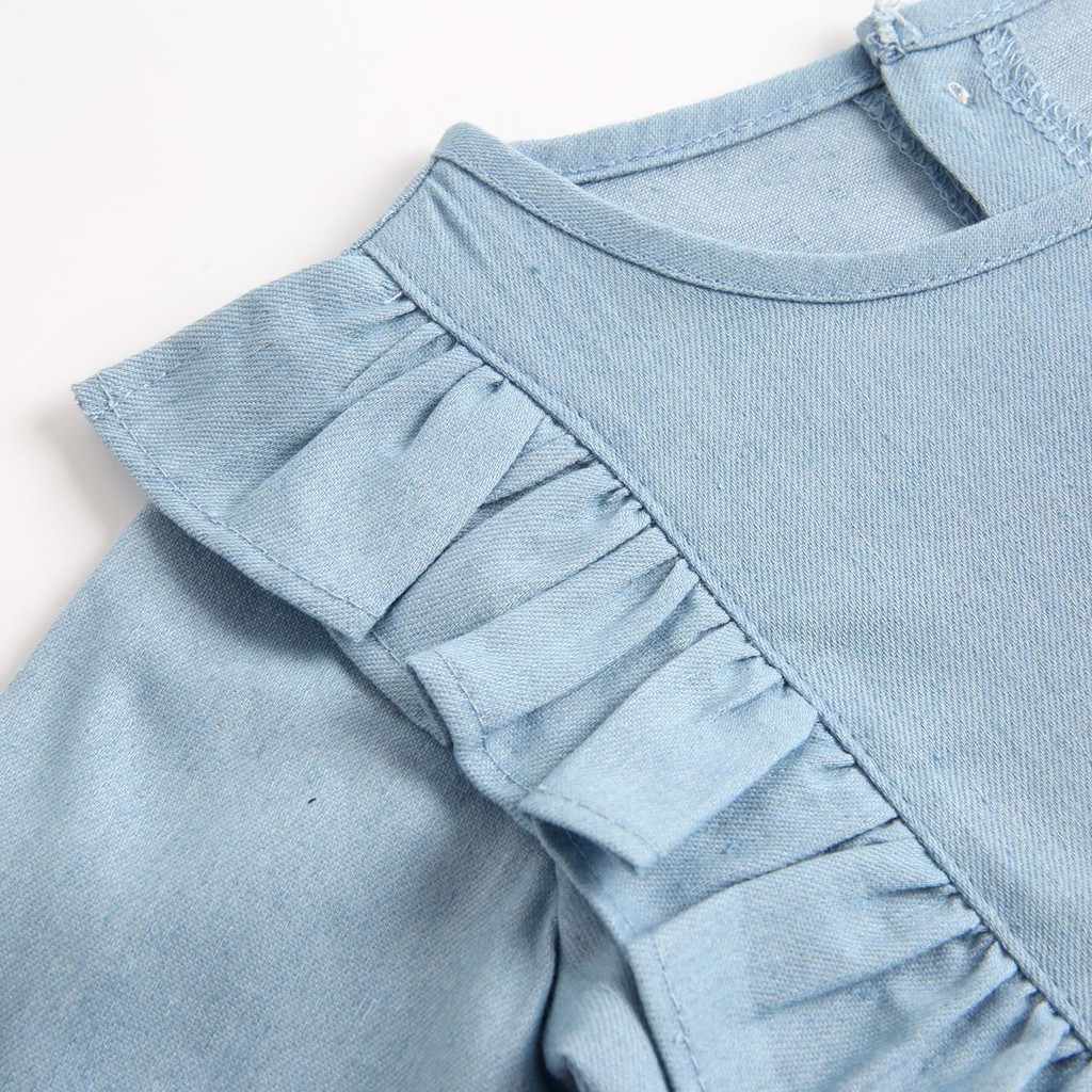 Đồ liền thân dài tay Sanlutoz màu xanh dương denim thời trang cho bé gái