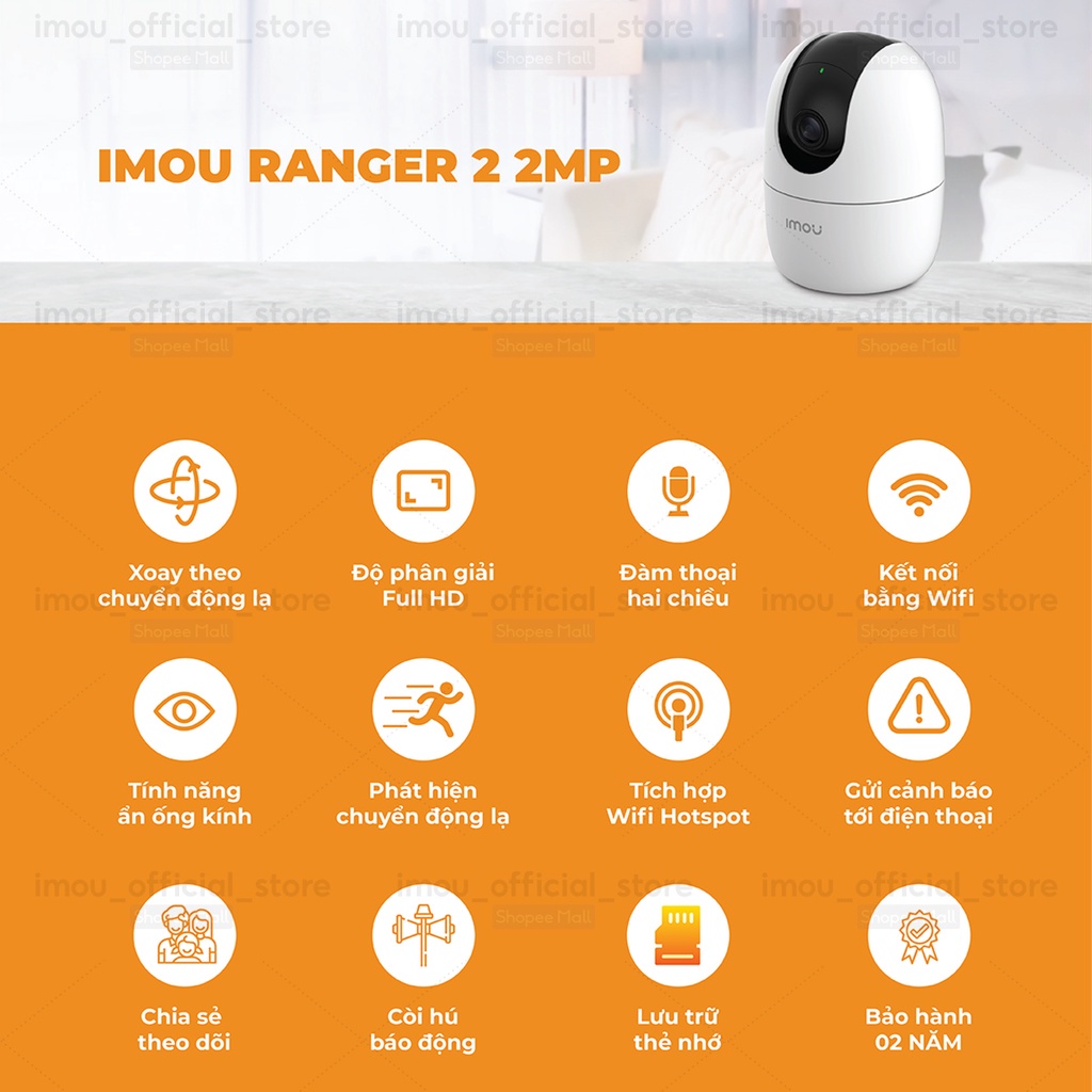 Camera 360 Ranger2 1080P IP Imou IPC-A22EP [1 Đổi 1 Trong 7 Ngày] - Nhận Diện AI - Cảnh Báo Âm Thanh Lạ - Bảo Hành 2 Năm