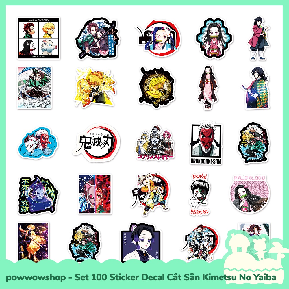 [Sẵn VN - Hỏa Tốc] Set 100 Sticker Mini Decal Dán Trang Trí Vật Dụng Mẫu Anime Manga Kimetsu No Yaiba Super Art Idol