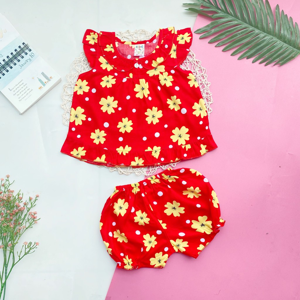 Đồ Bộ Cổ Sơ Mi Tay Cánh Tiên Nút Ngực Vải Tôn (Tole - Lanh) Mềm - Mịn - Mát Cho Bé Gái 4-13kg (hình thật)