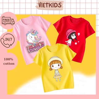[4-11 tuổi/ cotton 100%] Áo Thun bé gái/ Áo Phông ngắn tay cho bé gái hình cầu vồng, unicorn... size lớn [LINK2]