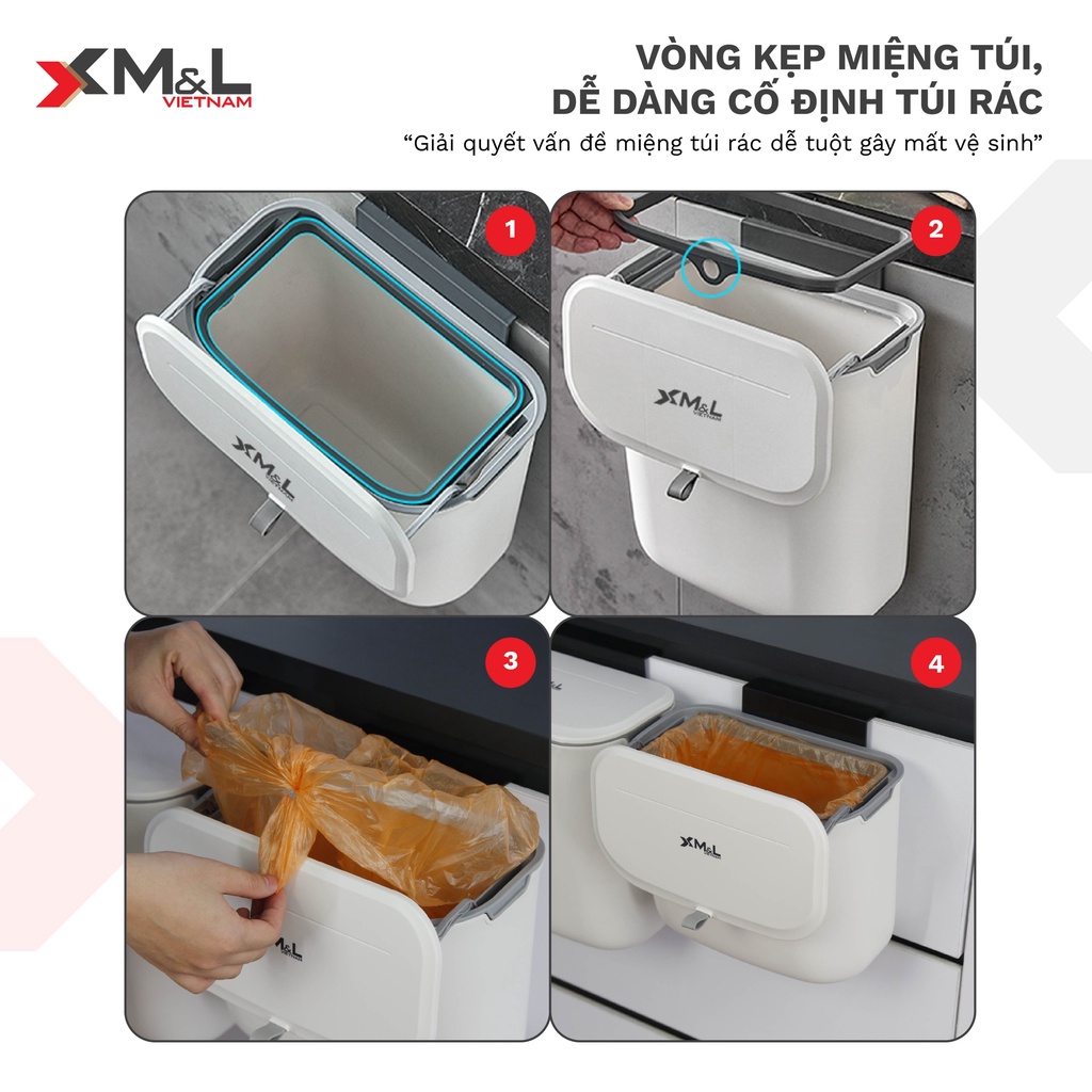 [Mã BMBAU50 giảm 10% đơn 99k] Thùng rác treo tủ bếp có nắp đậy thông minh 9 lít - M&amp;L 546 - cao cấp, sang trọng