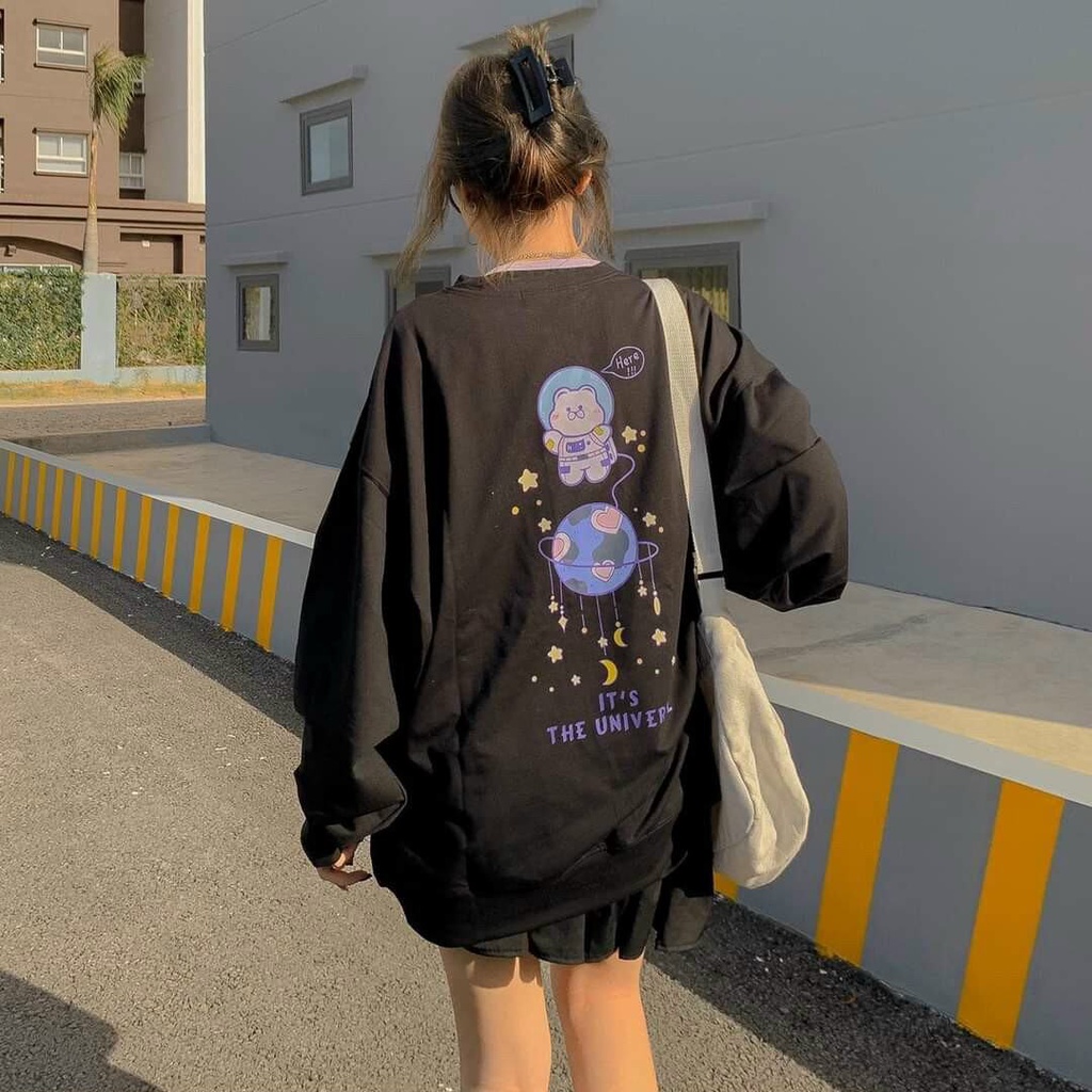Áo Sweater Form Rộng, Chất Nỉ Cao Cấp Dày Dặn in Phối Hình Chú Gấu Phi Hành Giá Cute.Tp