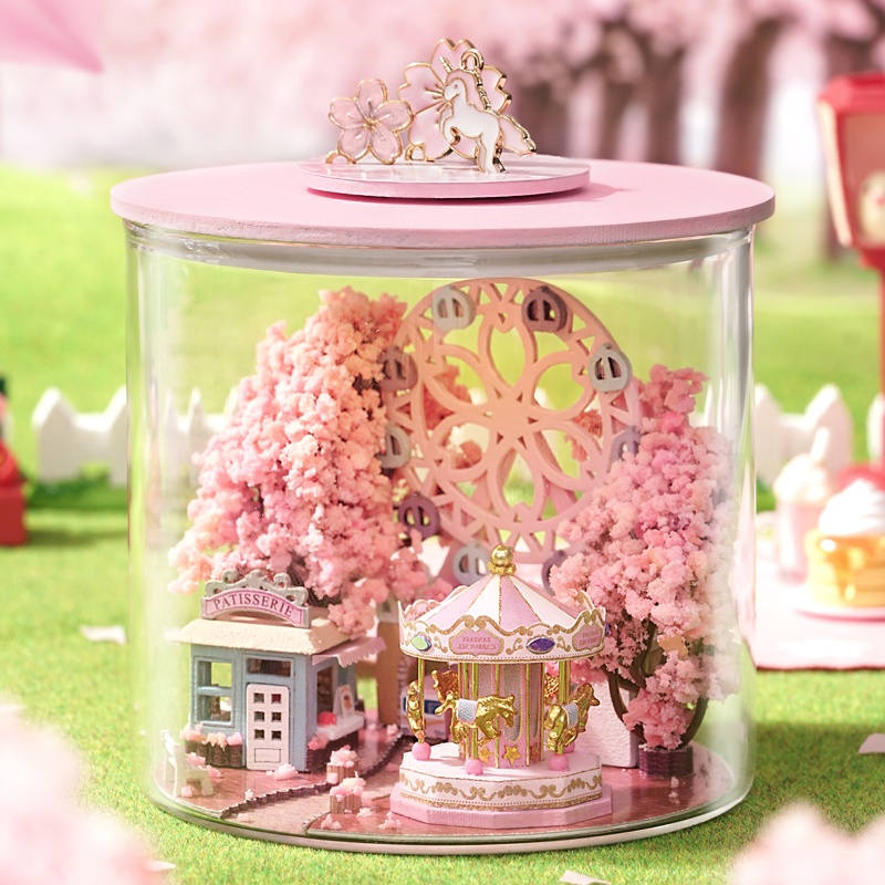 Nhà búp bê Mô hình nhà gỗ lắp ráp có đèn led  Magic House Tặng kèm bộ dụng cụ lắp ráp