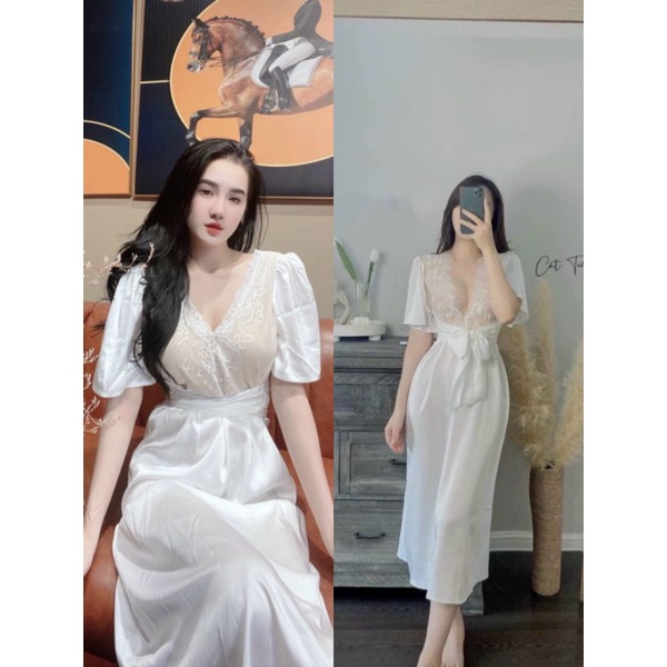 Đầm nữ gợi cảm cột nơ eo siêu sang (có mút đệm v1) chất lụa mềm mịn bao sang Đầm nữ sexy