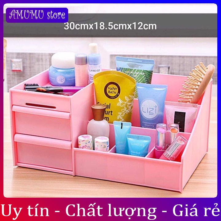 Kệ nhựa đựng mỹ phẩm 3 tầng có 2 ngăn kéo