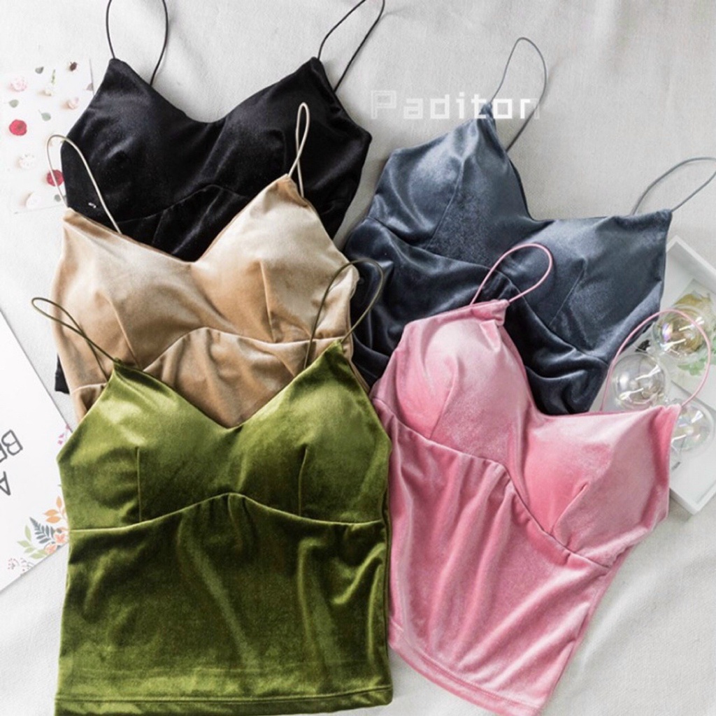 Áo nữ 2 dây nhung dáng dài, áo bra nữ croptop 2 dây nhung sang đẹp kiểu mặc kèm áo vest, áo khoác siêu sexy