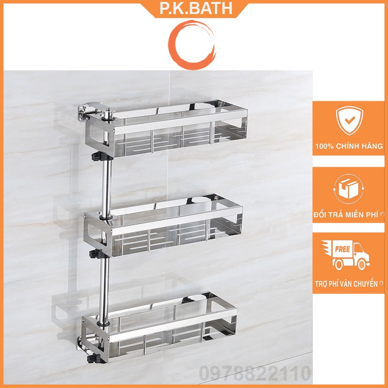 Giá Inox Để Đồ Phòng Tắm-Kệ INOX SUS 304-Giá Inox 3 Tầng Lắp đặt dán tường hoặc khoan tường đều được