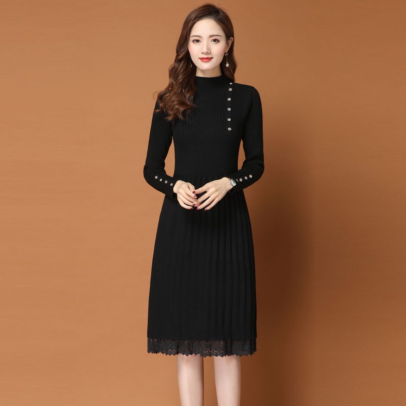 ORDER - Đầm len viền cúc mix chân váy bèo ren cao cấp Quảng Châu (Có ảnh thật)