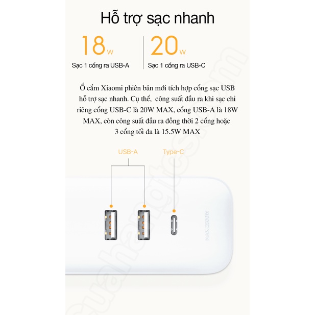 Ổ cắm tích hợp sạc nhanh 20w 2A1C Xiaomi XMCXB05QM BHR5094CN Power Strip