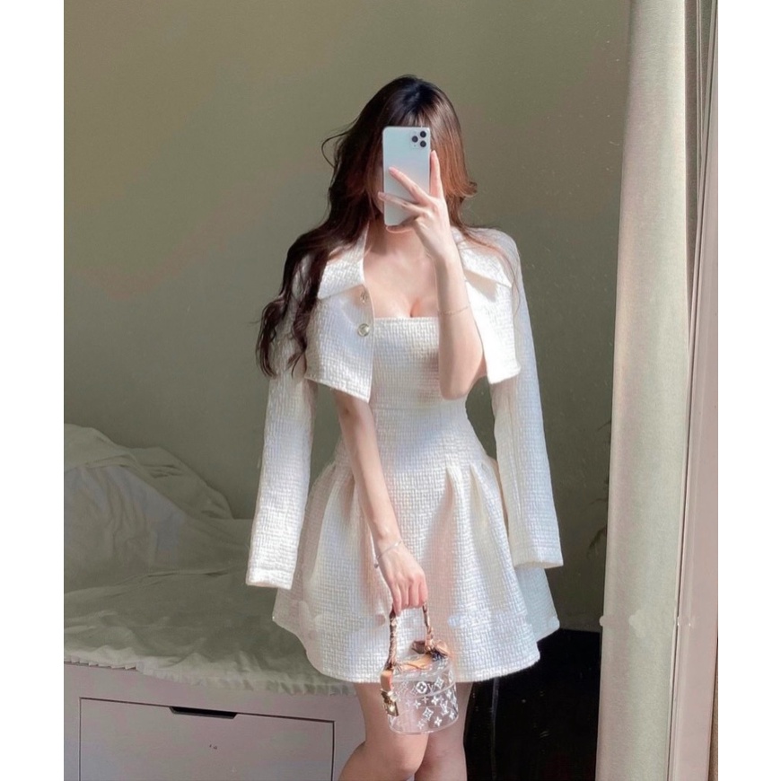 Sét Đầm 2 Dây Kèm Áo Khoác Crop - D0500