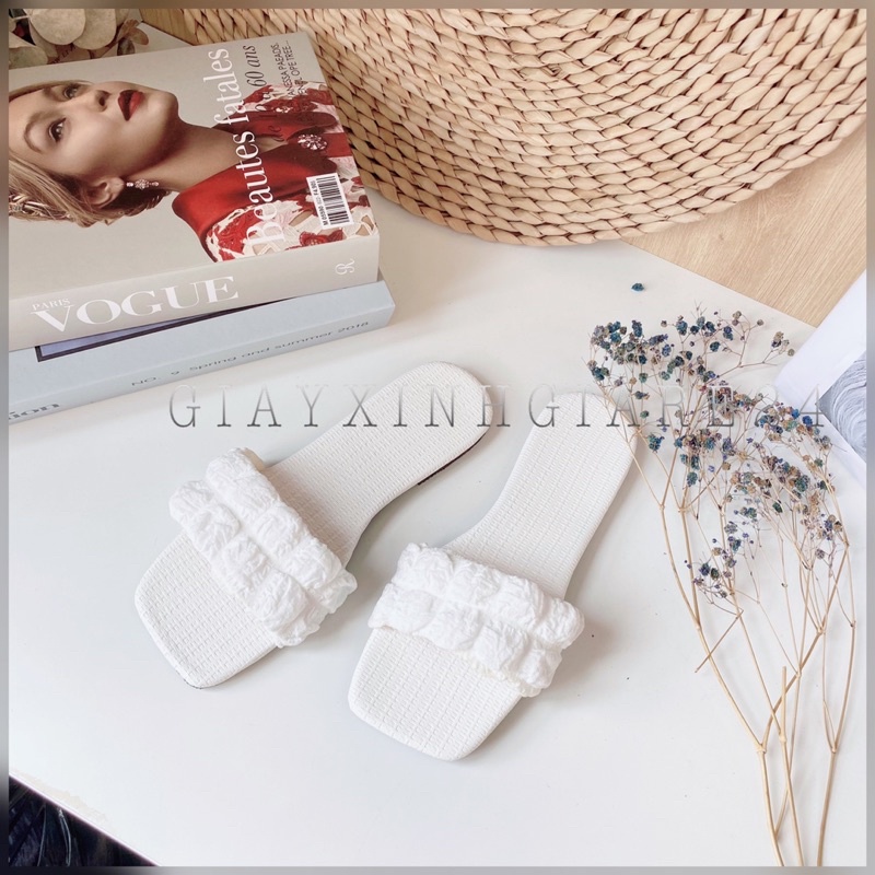 (Fom nhỏ) Dép lê nữ quai ngang phồng bèo nổi siêu bánh bèo LBB