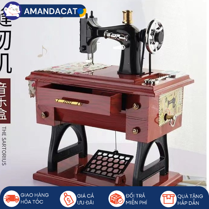 Hộp âm nhạc máy may phục cổ, music box, hộp âm nhạc, mô hình máy may, quà lưu niệm, quà tặng, đồ trang trí cổ điển