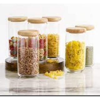 Hũ Thủy Tinh Ocean Pop Jar Wooden Lid Cao cấp | Hũ Nắp Gỗ