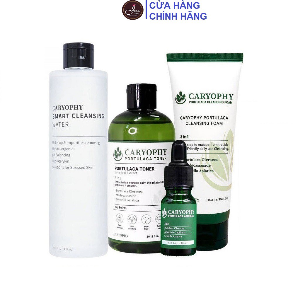 Bộ 4 Sản Phẩm Giảm Mụn NgừaThâm Caryophy Portulaca (Tẩy trang + Sữa rửa mặt + Toner + Serum )