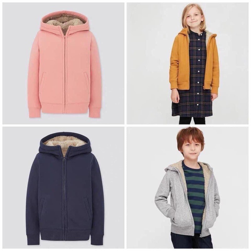 (có bill store) Áo khoác nỉ lót lông cừu Uni.qlo kids