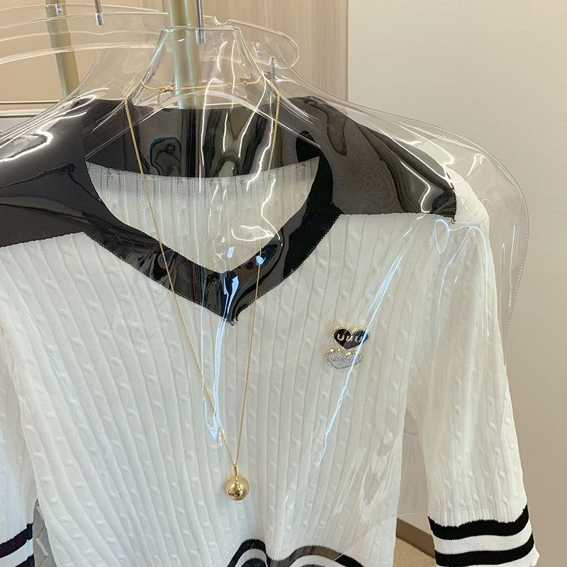 Áo polo Pure Cube ngắn tay bằng lụa lạnh dệt kim ôm dáng thời trang mùa hè dành cho bạn nữ