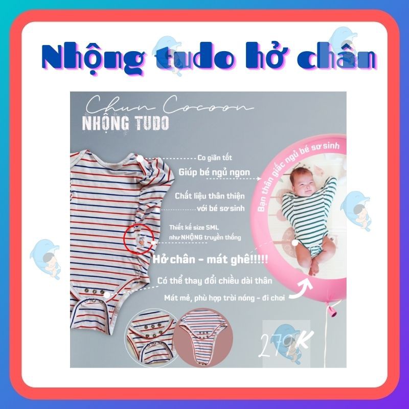 Nhộng Tudo Hở Chân Nhộng Cocoon Chất Liệu Co Giãn Mát Mẻ Cho Mùa Hè ( Hoặc Không Có Điều Hòa) Giúp Bé Ngủ Ngon Hơn