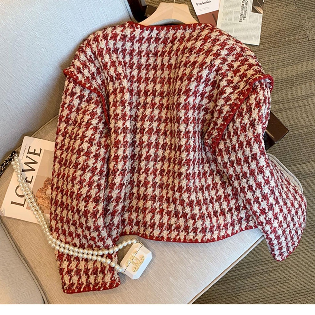 Áo Khoác Dáng Rộng Họa Tiết Houndstooth Phong Cách Hàn Quốc Pháp Cổ Điển Thời Trang Xuân Thu 2022 Mới Cho Nữ