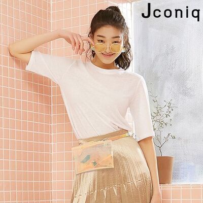 Áo thun cổ tròn, tay ngắn lật lai xẻ tà form rộng JCONIQ