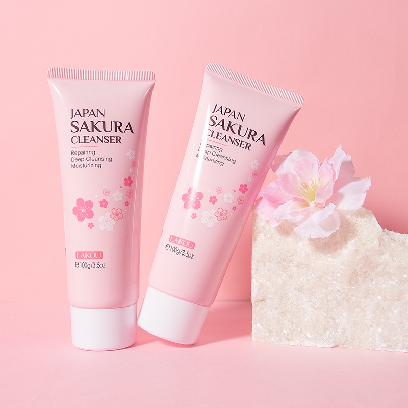 Sữa rửa mặt Laikou Japan Sakura làm sạch sâu loại bỏ mụn đầu đen bụi bẩn chăm sóc da mặt 100g