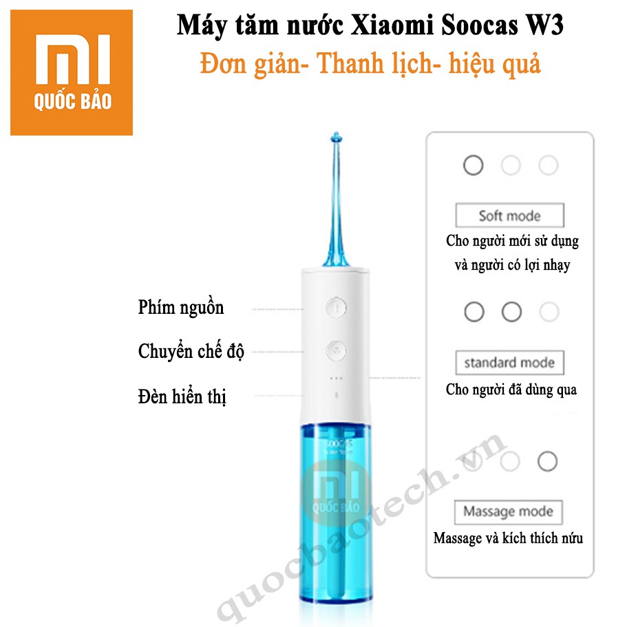 Máy tăm nước Xiaomi Soocas W3- Bình nước 230ml, pin 2200mAh