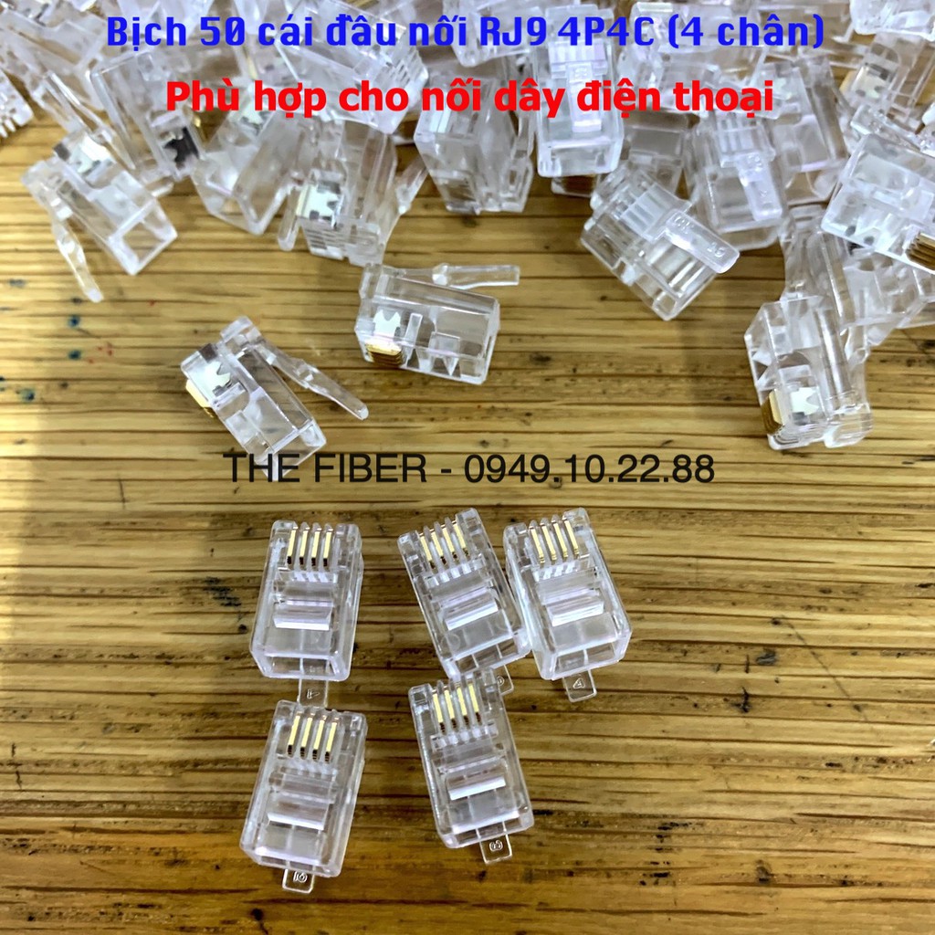 Bịch 50 đầu nối dây điện thoại RJ9 4P4C