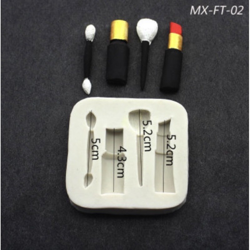 silicon hình bộ trang điểm trang trí lên bánh( khuôn màu trong)