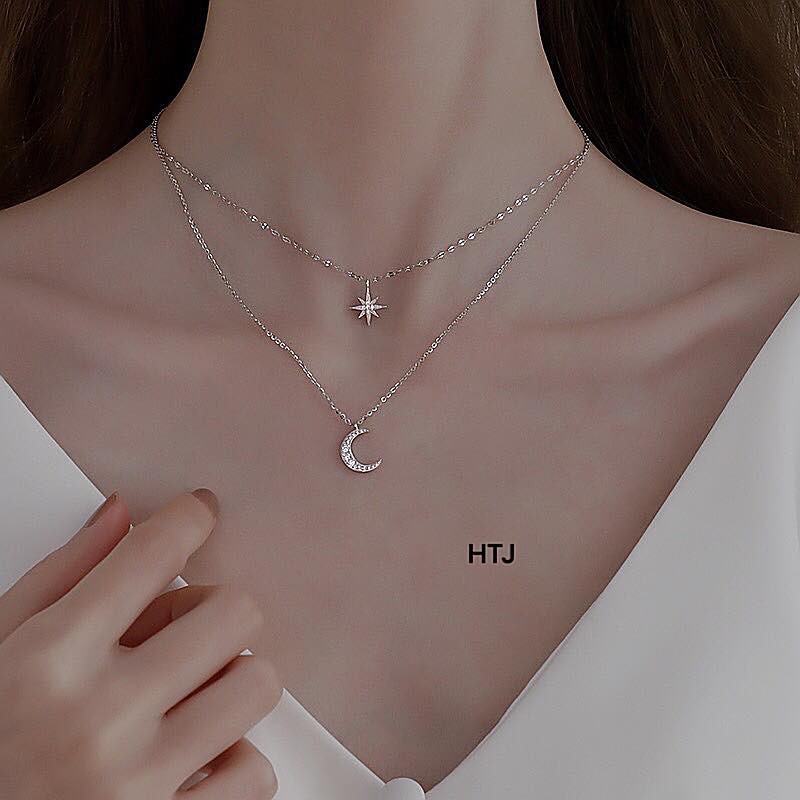 DÂY CHUYỀN BẠC TRẮNG SAO KÉP CỰC XINH-VÒNG CỔ BẠC